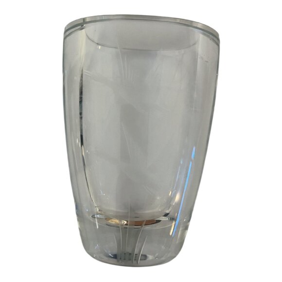 Vintage Etched Crystal Vase with Flying Geese – Heavy Clear Glass – 5 x 3.5 - Picture 1 of 4